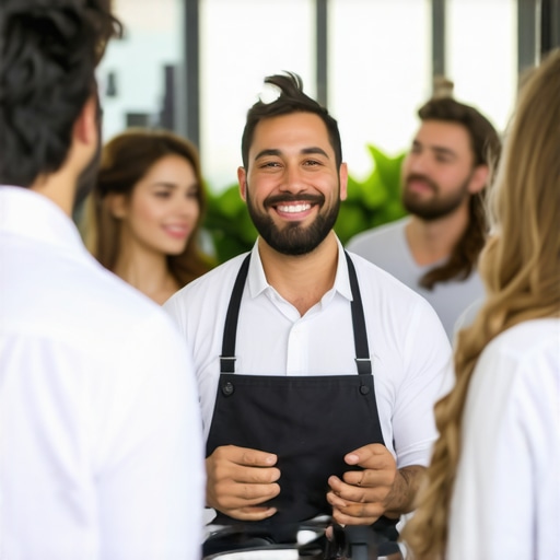 Business owner interacting with local community members