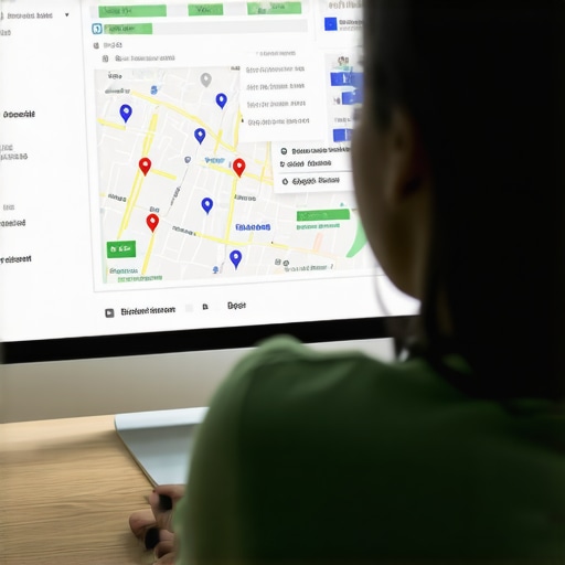 Person analyzing local SEO data on a computer with Google Maps and charts