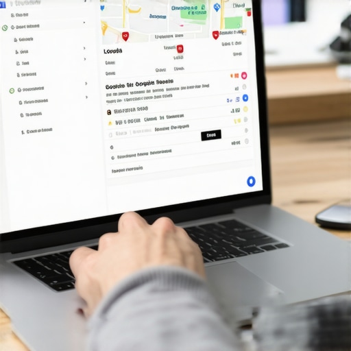 Person analyzing Google Maps ranking data on a laptop.