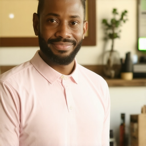 Business owner updating Google My Business profile with SEO tools.