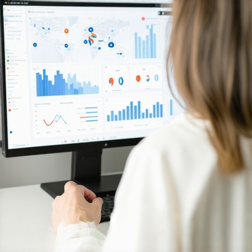 Person reviewing local SEO analytics on computer with maps and graphs
