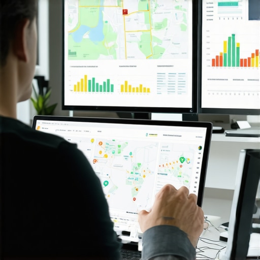 A consultant reviewing local SEO performance charts and Google Maps data.