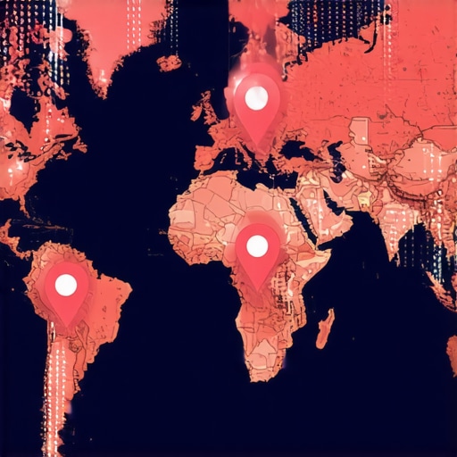 Map with location pins and SEO data overlays