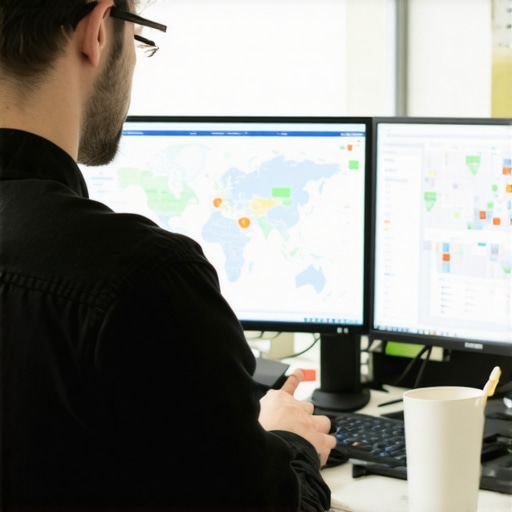 SEO expert analyzing Google Maps rankings with specialized software.