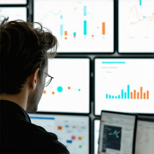 Person working with SEO analytics on dual monitors showing local ranking metrics.