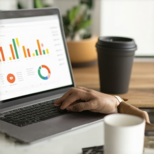 Business owner reviewing GMB analytics dashboard showing customer interactions and engagement data