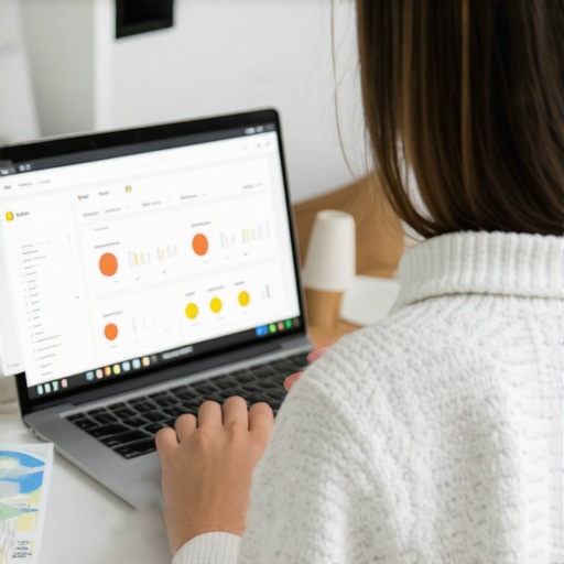 SEO expert reviewing Google My Business data on a laptop for local ranking improvements.