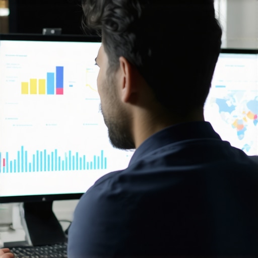 Analyzing Local SEO Data for Map Ranking Person reviewing local SEO analytics with charts and maps on a computer screen