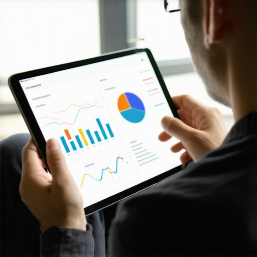 Person reviewing local SEO metrics on a tablet showing charts and graphs