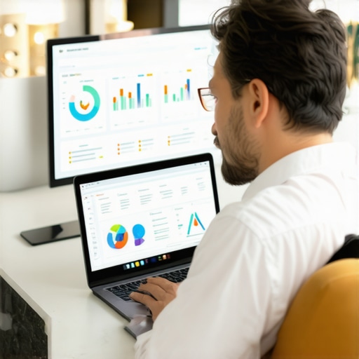 Business owner optimizing Google My Business profile with local SEO tools.