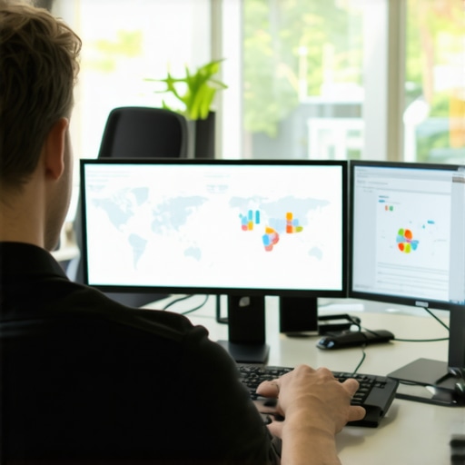 SEO Expert Analyzing Local Search Data SEO professional reviewing analytics dashboards and maps for local SEO performance