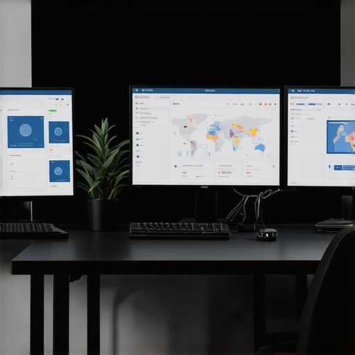 A modern workspace with screens showing local SEO analytics and citation management dashboards.