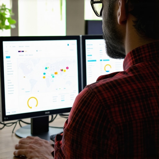 Using Advanced Tools for Local SEO Maintenance A marketer working with local SEO software and maps for ongoing Google Maps ranking strategies.