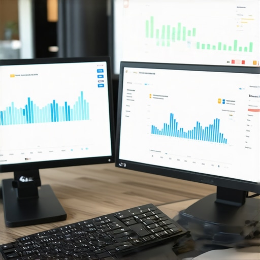 An individual analyzing local SEO data on computer screens to maintain map rankings.