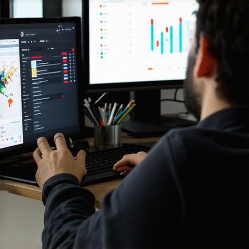 Digital marketing expert working with local SEO data and tools on multiple monitors.