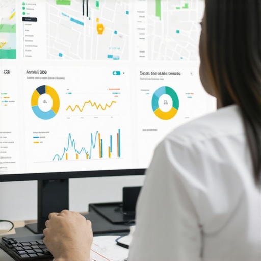 A professional analyzing data analytics for local search performance on a computer screen