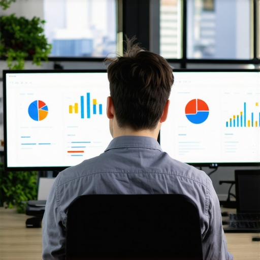 A professional analyzing local SEO data with multiple monitors showing maps and analytics.