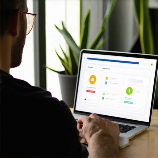 Business owner analyzing local SEO data on laptop at desk.