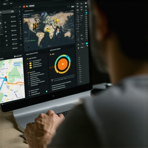 Analyzing Local SEO Metrics for Map Maintenance Person reviewing local SEO data and maps on a computer monitor.