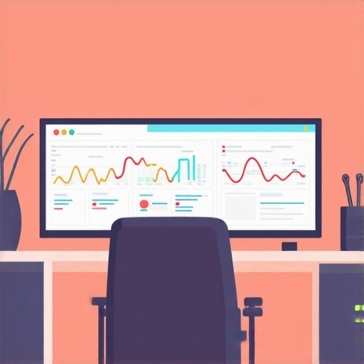 Digital workspace with SEO tools and analytics A workspace showing screens of SEO analytics, maps, and review management software for local search optimization.
