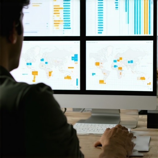 A professional SEO expert reviewing local map pack analytics on a computer.