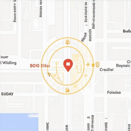 Digital map illustrating radius zones with gaps around a business location.
