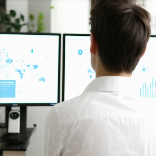 Advanced Local SEO Tools in Action An SEO specialist working with local SEO analytics dashboards and mapping tools.