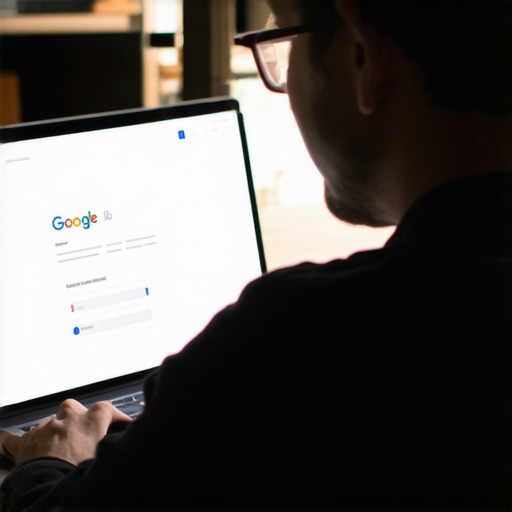 Business owner checking Google reviews on laptop for filtering issues.