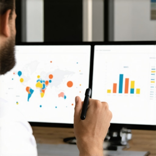 Business owner reviewing map analytics on a computer screen.