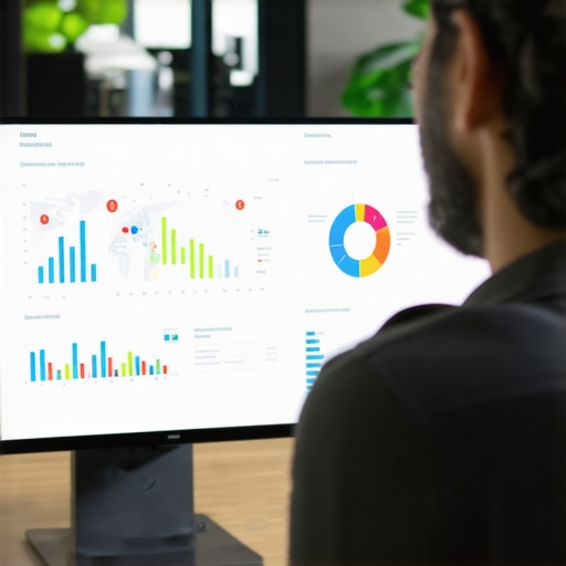 Business owner analyzing local SEO performance on a digital dashboard.