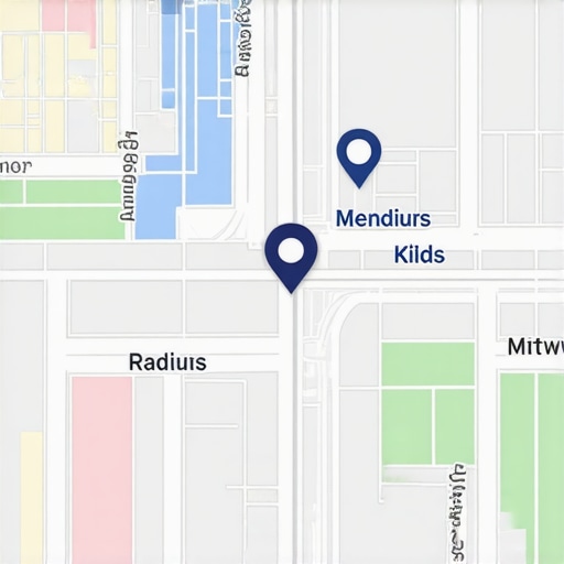 Map with pins indicating radius targeting for local SEO
